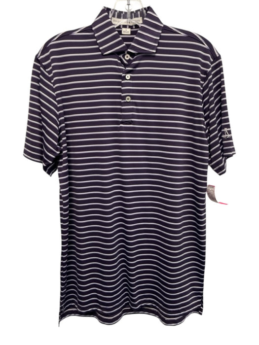 Holderness & Bourne Size S Purple & White Synthetic Striped Polo Short Sleeve Purple & White / S