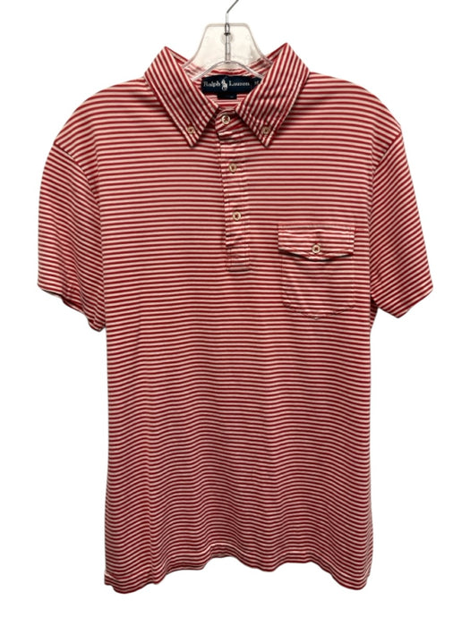 Ralph Lauren Size M Red & White Cotton Striped Polo front pocket Short Sleeve Red & White / M