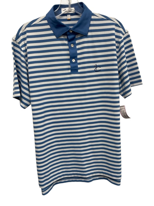 Peter Millar Size S Blue & White Synthetic Striped Polo Athleisure Short Sleeve Blue & White / S