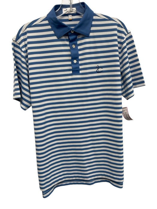 Peter Millar Size S Blue & White Synthetic Striped Polo Athleisure Short Sleeve Blue & White / S