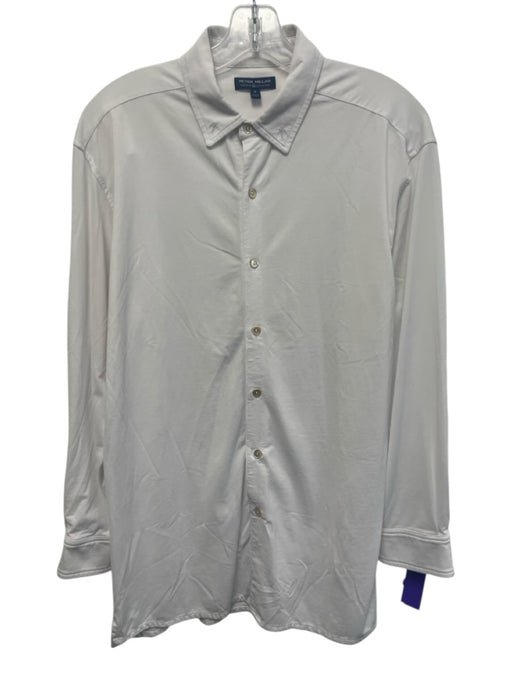 Peter Millar Size M White Cotton Blend Solid Button Down Men's Long Sleeve Shirt White / M