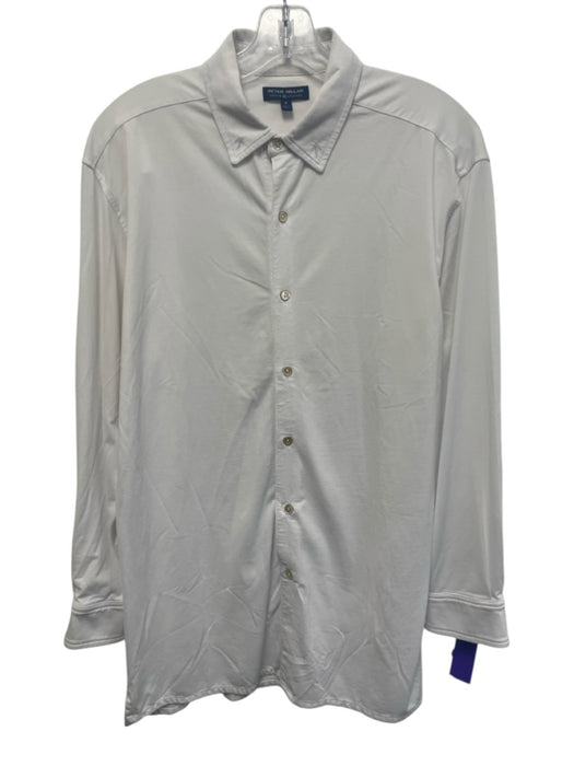 Peter Millar Size M White Cotton Blend Solid Button Down Men's Long Sleeve Shirt White / M