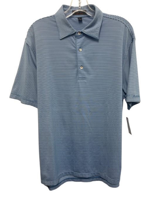 Peter Millar Size S Blue & White Synthetic Striped Polo Athleisure Short Sleeve Blue & White / S