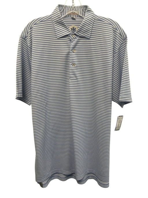 Peter Millar Size M Blue & White Synthetic Striped Polo Athleisure Short Sleeve Blue & White / M