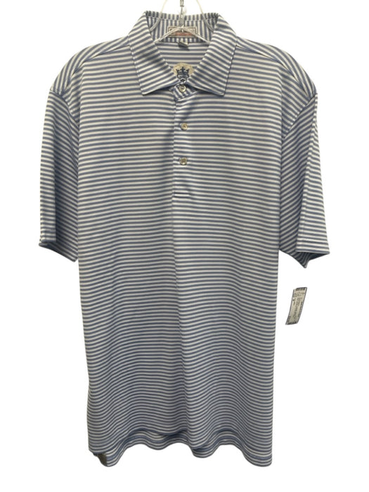 Peter Millar Size M Blue & White Synthetic Striped Polo Athleisure Short Sleeve Blue & White / M