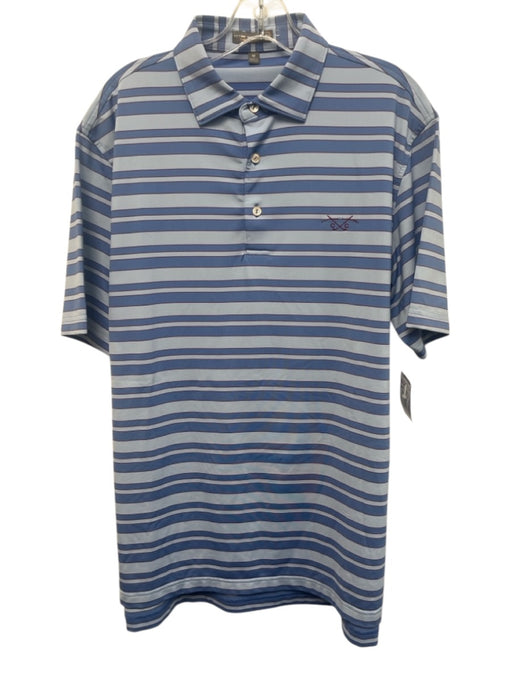 Peter Millar Size M Blue & Light Blue Synthetic Striped Polo Men's Short Sleeve Blue & Light Blue / M