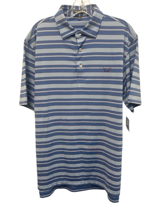 Peter Millar Size M Blue & Light Blue Synthetic Striped Polo Men's Short Sleeve Blue & Light Blue / M