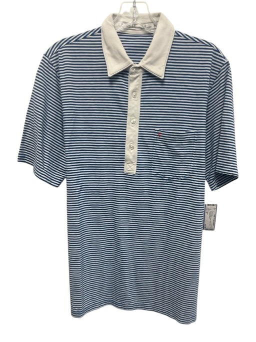 Criquet Size M Blue & White Cotton Striped Polo Men's Short Sleeve Blue & White / M