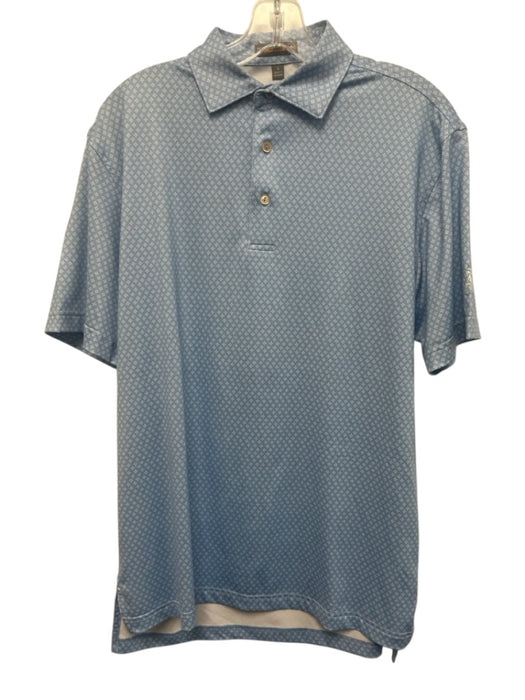 Peter Millar Size S Light Blue & White Synthetic Abstract Polo Short Sleeve Light Blue & White / S
