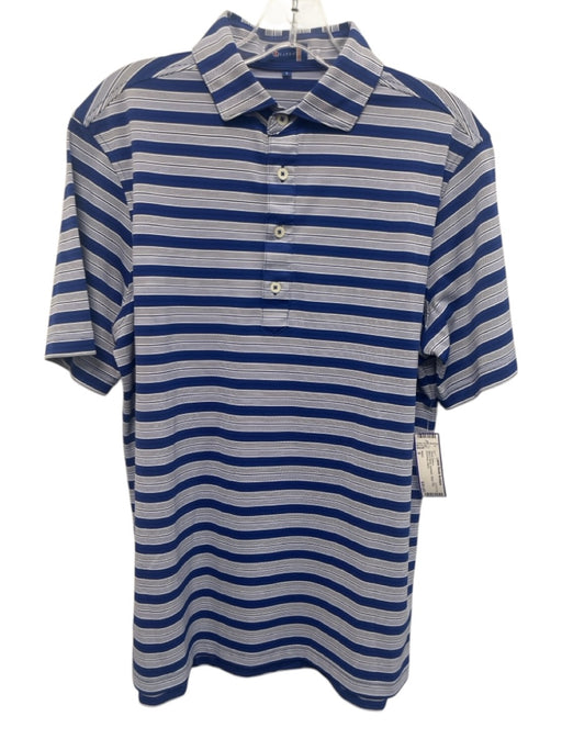 Stitch Size S Blue & White Synthetic Stripe Polo Men's Short Sleeve Blue & White / S