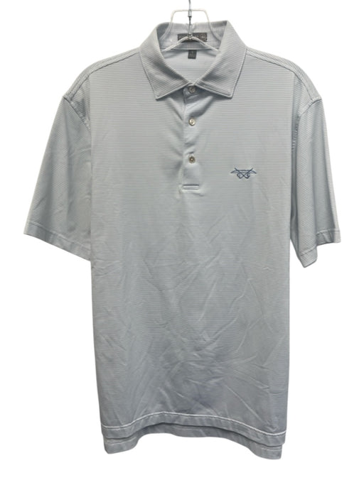 Peter Millar Size S White & Blue Synthetic Striped Polo Athleisure Short Sleeve White & Blue / S