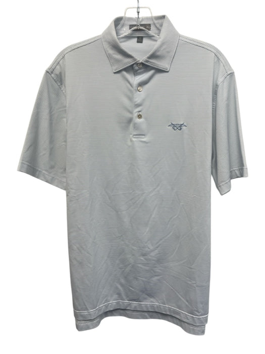 Peter Millar Size S White & Blue Synthetic Striped Polo Athleisure Short Sleeve White & Blue / S