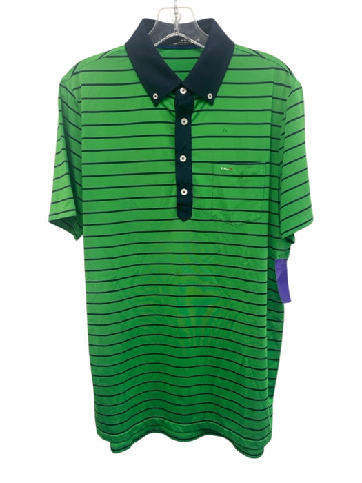RLX Size M Green & Navy Synthetic Striped Polo Men's Short Sleeve Green & Navy / M