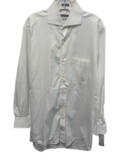 Peter Millar Size M White Cotton Solid Front Pocket Miltered Long Sleeve Shirt White / M