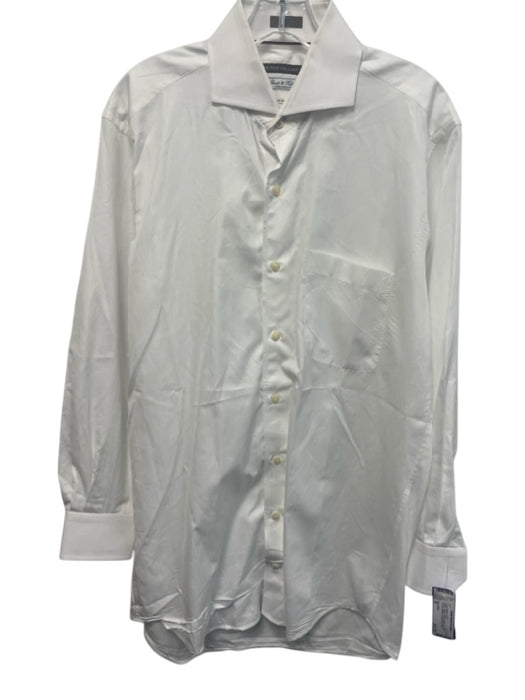 Peter Millar Size M White Cotton Solid Front Pocket Miltered Long Sleeve Shirt White / M