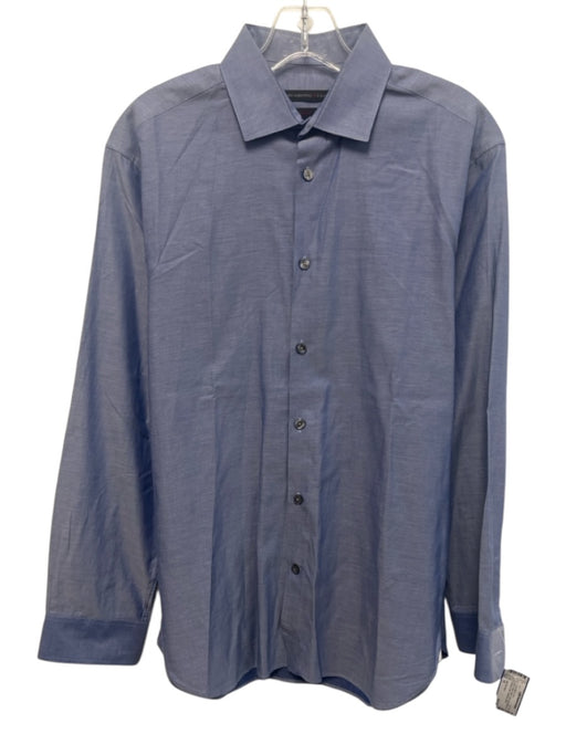 John Varvatos Size 15 Blue Cotton Blend Solid Button Up Men's Long Sleeve Shirt Blue / 15