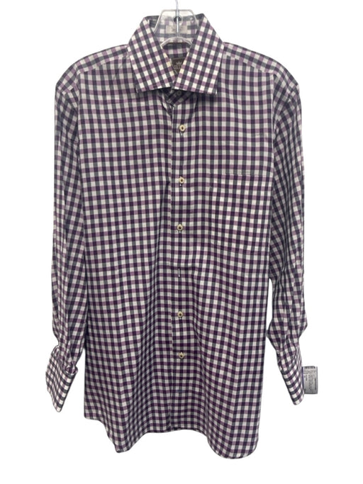 Peter Millar Size 15 Purple & White Cotton Plaid Button Up Long Sleeve Shirt Purple & White / 15