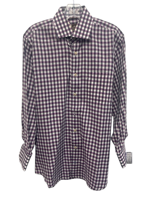 Peter Millar Size 15 Purple & White Cotton Plaid Button Up Long Sleeve Shirt Purple & White / 15