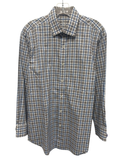 Bugatchi Size M Brown & Blue Cotton Plaid Button Up Men's Long Sleeve Shirt Brown & Blue / M