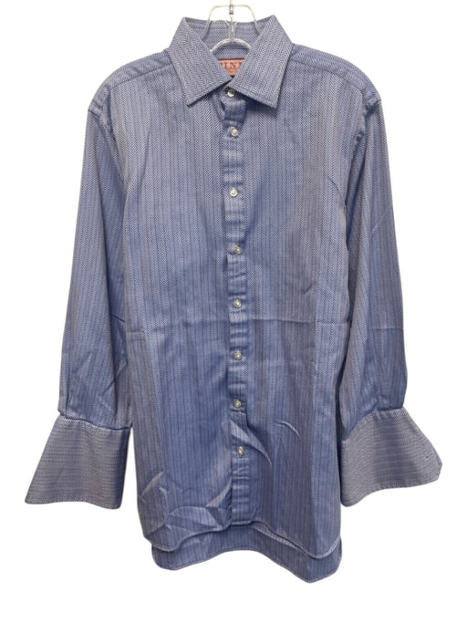 Thomas Pink Size 15.5 Blue Cotton Striped Button Up Men's Long Sleeve Shirt Blue / 15.5
