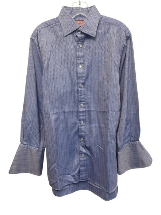 Thomas Pink Size 15.5 Blue Cotton Striped Button Up Men's Long Sleeve Shirt Blue / 15.5