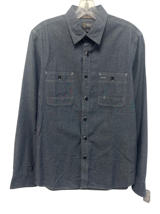 Wallin & Bros Size M Dark Blue Cotton Solid Button Up Men's Long Sleeve Shirt Dark Blue / M