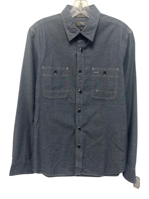 Wallin & Bros Size M Dark Blue Cotton Solid Button Up Men's Long Sleeve Shirt Dark Blue / M