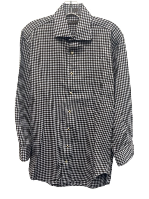 Peter Millar Size M Brown & Light Blue Cotton Plaid Button Up Long Sleeve Shirt Brown & Light Blue / M