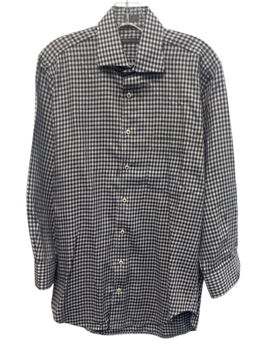 Peter Millar Size M Brown & Light Blue Cotton Plaid Button Up Long Sleeve Shirt Brown & Light Blue / M