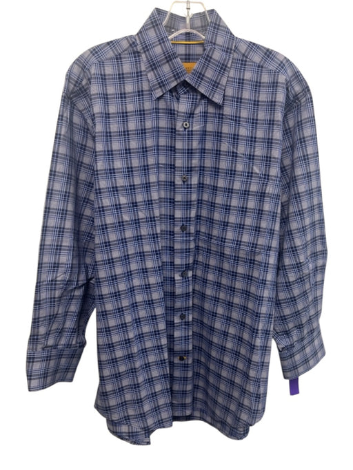 Robert Talbott Size M Blue Cotton Plaid Button Up Men's Long Sleeve Shirt Blue / M