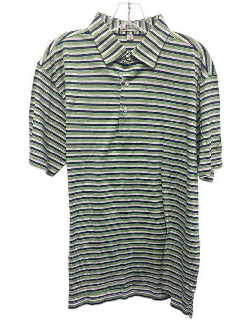 Peter Millar Size M Green & Blue Cotton Striped Polo Men's Short Sleeve Green & Blue / M