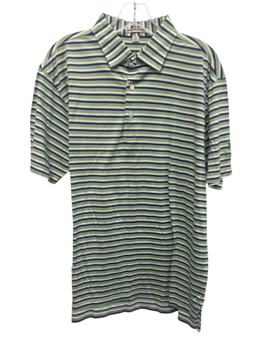 Peter Millar Size M Green & Blue Cotton Striped Polo Men's Short Sleeve Green & Blue / M