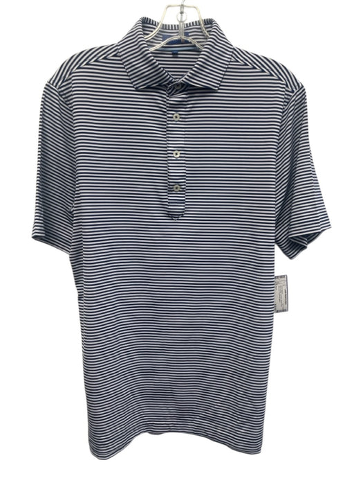 Stitch Size S Blue & White Synthetic Striped Polo Athleisure Men's Short Sleeve Blue & White / S