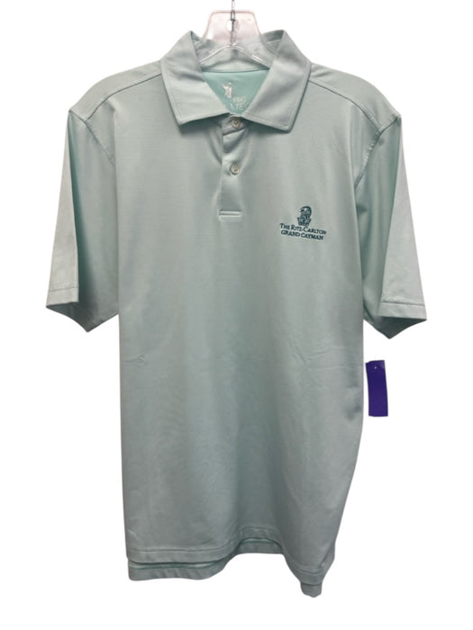 F & G tech Size S Green & White Synthetic Striped Polo Men's Short Sleeve Green & White / S