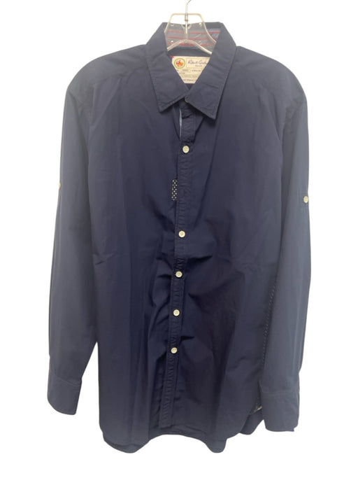 Robert Graham Size M Navy Cotton Solid Button Up Men's Long Sleeve Shirt Navy / M