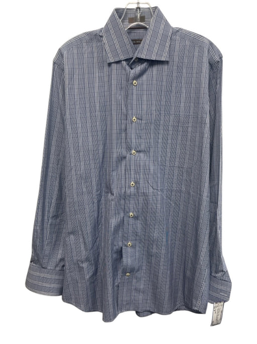 Peter Millar Size M Blue & White Cotton Plaid Button Up Men's Long Sleeve Shirt Blue & White / M