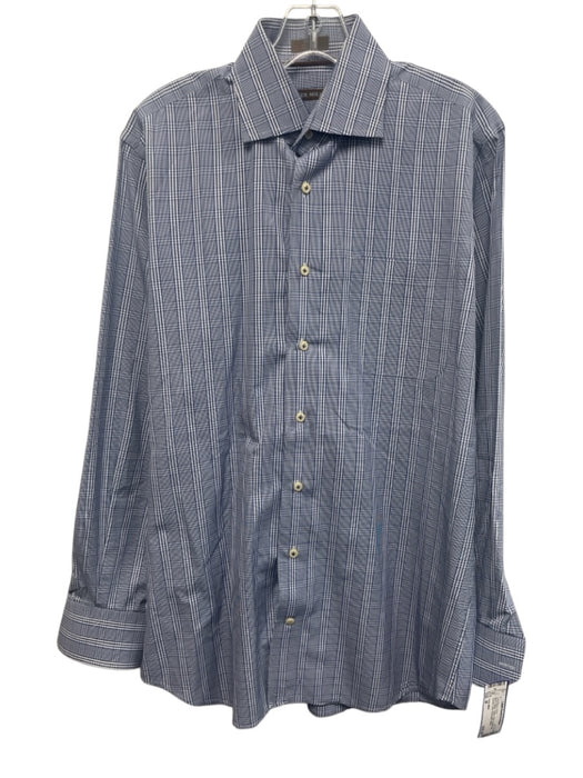 Peter Millar Size M Blue & White Cotton Plaid Button Up Men's Long Sleeve Shirt Blue & White / M