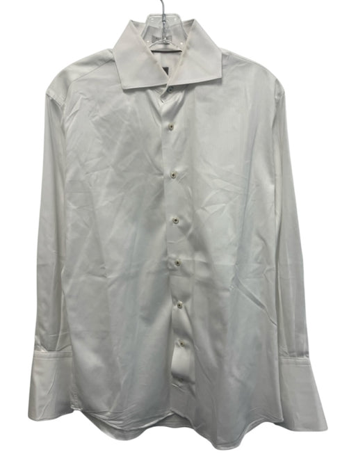 Peter Millar Size 15.5 White Cotton Solid Button Up Men's Long Sleeve Shirt White / 15.5
