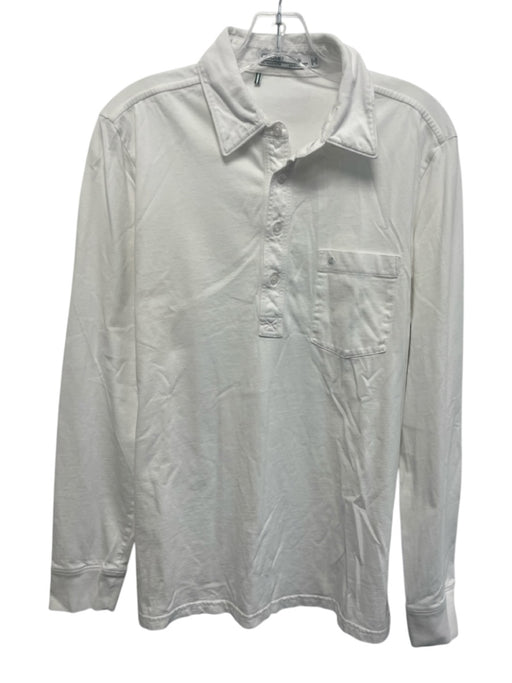 Criquet Size M White Cotton Solid Polo Men's Long Sleeve Shirt White / M