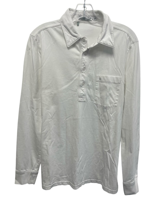 Criquet Size M White Cotton Solid Polo Men's Long Sleeve Shirt White / M