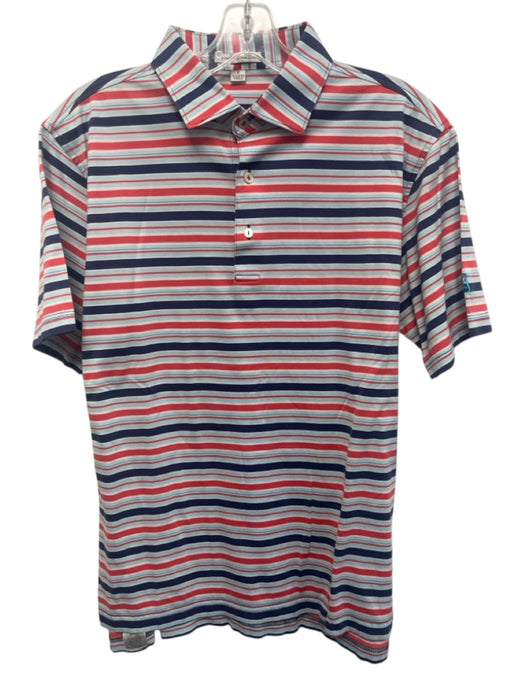 Peter Millar Size S Navy & Red Cotton Stripe Polo Men's Short Sleeve Navy & Red / S