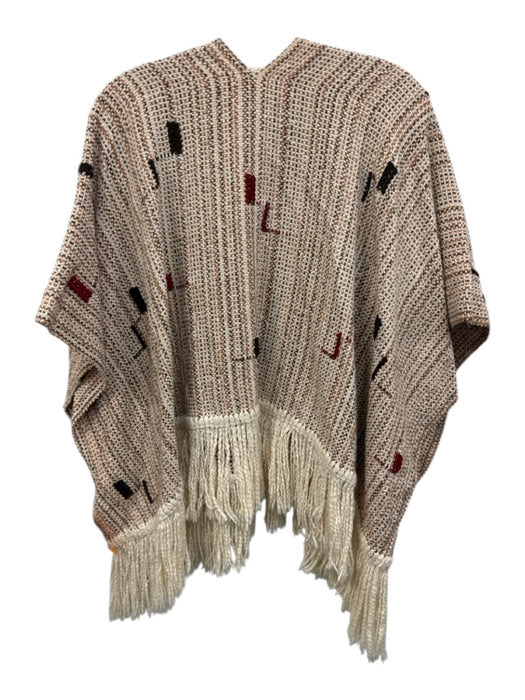 Ulla Johnson Cream, Brown, Red Cotton Fringe Woven Cape Poncho Cream, Brown, Red / One Size