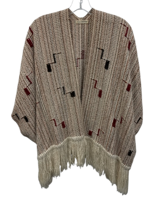 Ulla Johnson Cream, Brown, Red Cotton Fringe Woven Cape Poncho Cream, Brown, Red / One Size