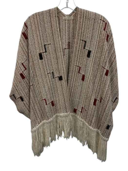 Ulla Johnson Cream, Brown, Red Cotton Fringe Woven Cape Poncho Cream, Brown, Red / One Size
