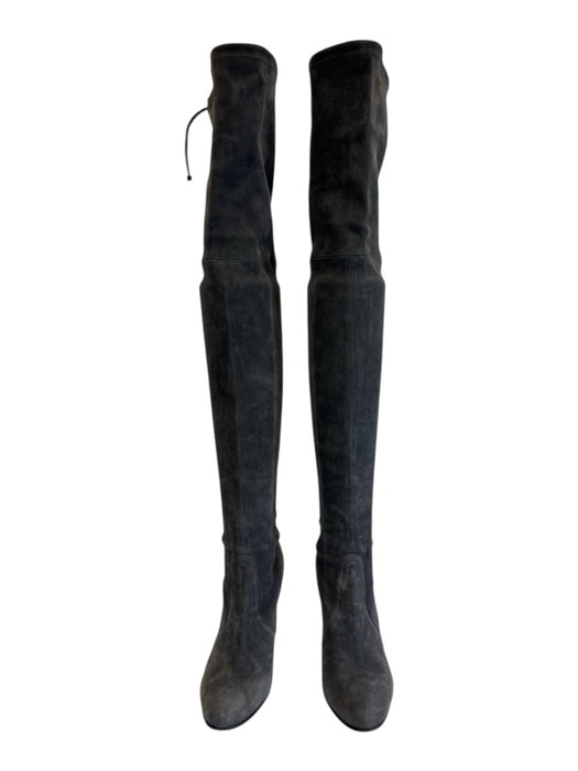 Stuart Weitzman Shoe Size 7 Gray Suede Almond Toe High Block Heel Boots Gray / 7