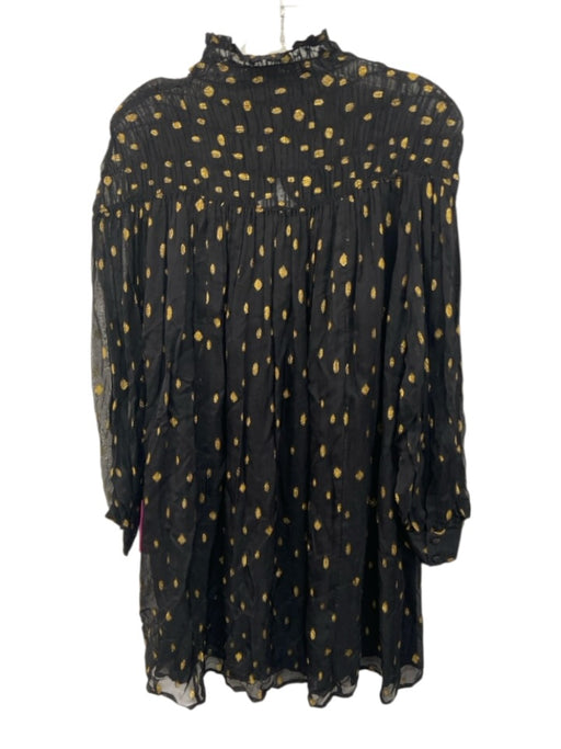 Frame Size S Black & Gold Viscose & Metallic Long puff sleeve Mock Neck Dress Black & Gold / S