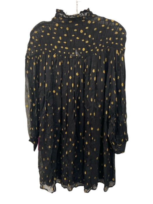 Frame Size S Black & Gold Viscose & Metallic Long puff sleeve Mock Neck Dress Black & Gold / S