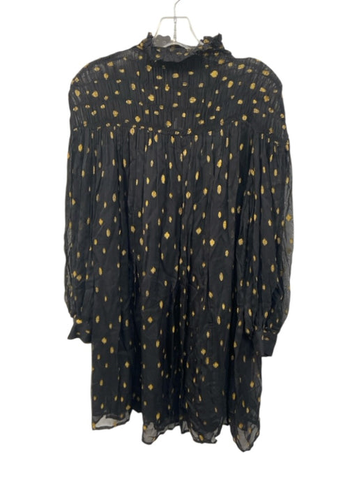 Frame Size S Black & Gold Viscose & Metallic Long puff sleeve Mock Neck Dress Black & Gold / S