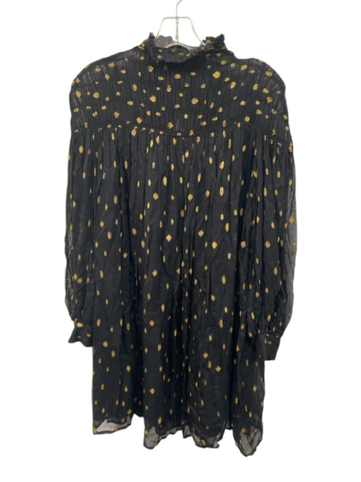 Frame Size S Black & Gold Viscose & Metallic Long puff sleeve Mock Neck Dress Black & Gold / S