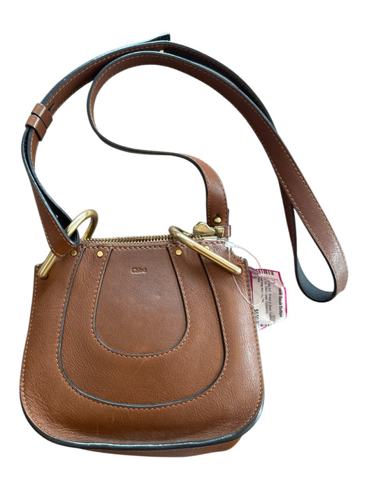 Chloe Brown & Brass Leather Zip Top Stitch Detail Crossbody Bag Brown & Brass / S